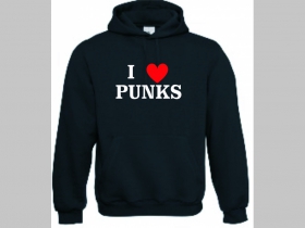 I LOVE PUNKS!   mikina s kapucou stiahnutelnou šnúrkami a klokankovým vreckom vpredu